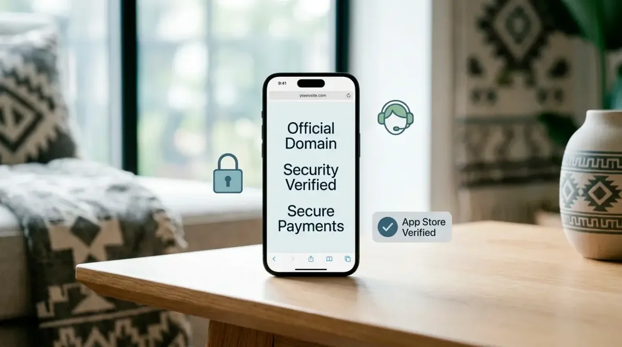 Mobile use is mainly a verification exercise: domain, account, cashier, support and app-claim checks.