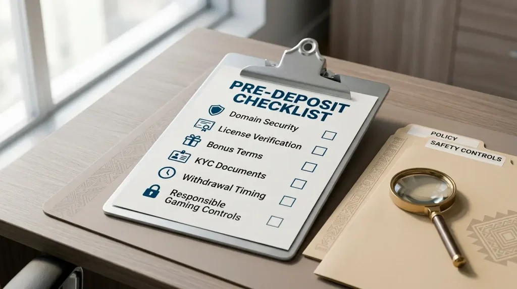 UK player checklist illustration for reviewing AztecParadise before depositing